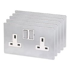 four different types of light switches are shown in this image, each with three white outlets