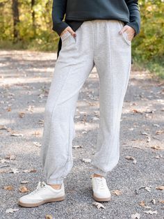 Classic Knit PantNon - Denim bottoms Full-length Sweatpants With Ribbed Waistband For Fall, Relaxed Fit Comfortable Bottoms For Fall, Relaxed Fit Athleisure Pants For Fall, Fall Athleisure Pants With Relaxed Fit, Comfortable Pants With Comfort Stretch For Fall, Fall Sweatpants For Elevated Casual Wear, Elevated Casual Stretch Sweatpants With Pockets, Trendy Sweatpants With Elastic Waistband For Fall, Stretch Sweatpants With Pockets For Elevated Casual