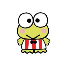 a cartoon frog with big eyes wearing a striped shirt