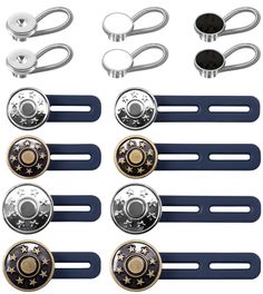 PRICES MAY VARY. ✅【14 Pcs Button Extender Combination Packaging】Contains 8 metal elastic waistband extenders buttons for jeans, including 2 white - 2 black - 2 Silver dress shirt neck extender for men. ✅【Save Money】 Your pants are too tight to fit together? Are the buttons on the shirt collar too tight? You need the perfect match. The button expander is the best way to solve these problems. You can use it without sewing, and put on your favorite clothes easily and comfortably, thus saving the co Button Extender, Button Pants, Types Of Buttons, Jeans Diy, Purse Organization, Jeans Button, Elastic Hair Bands, Sewing Notions, Sewing Stores