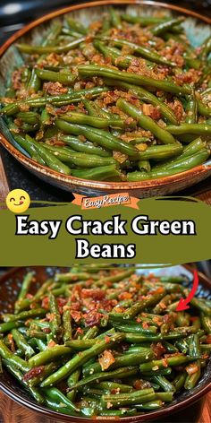 green beans with bacon are served in a pan on the stove top and ready to be eaten