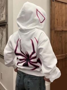 Punk Spider Print Oversized Hoodie - AnotherChill Oversized Streetwear, Y2k Clothes, Estilo Punk, Hoodie Outfit, Hooded Shirt, Oversized Jacket, Gothic Outfits, Pop Punk, Kawaii Clothes