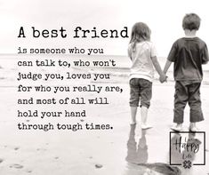 two children holding hands and walking on the beach with an inspirational quote about best friend