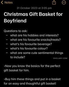 the christmas gift basket for boyfriends is displayed in this screenshoter's phone screen