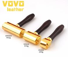 two black and gold microphones side by side on a white background with the words vovo leather written below them