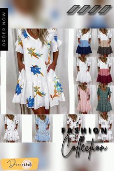 Fashion Short Printed Ruffle Pocket Dress Women Casual Loose Shoprt Sleeve Boho Dress Vestidos De Mujer Summer V-neck Dress With Pockets, Multicolor Vacation Dress With Pockets, Multicolor Summer Dress With Pockets, V-neck Shift Dress With Pockets, Mini Dresses With Pockets For Brunch, Vacation Shift Dress With Mini Length, Brunch Mini Dress With Pockets, Shift Mini Dress For Vacation, Vacation Mini-length Shift Dress