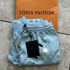 Lv Joggers , Size Medium , Tags Still On! Beautiful Light Blue! Louis Vuitton Clothes Women, Louis Vuitton Pants, Louis Vuitton Clothes, Blue Louis Vuitton, Silk Joggers, Black Louis Vuitton, Lime Green Shorts, Nike Tennis Dress, Louis Vuitton Belt