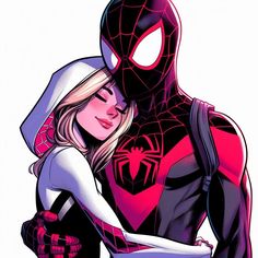 spider - man and woman hugging each other