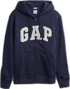 Sporty Gap Sweatshirt With Adjustable Hood, Gap Hoodie With Letter Print For Fall, Gap Hoodie With Letter Print For Streetwear, Casual Navy Hooded Jacket With Ribbed Cuffs, Gap Hoodie For Streetwear, Casual Blue Gap Outerwear, Gap Outerwear With Adjustable Hood For Fall, Gap Fall Outerwear With Adjustable Hood, Blue Cotton Outerwear By Gap