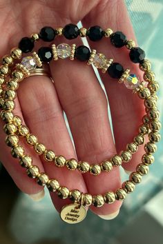 Handmade stretchy bracelet 18kt. gold filled and Swarovski Crystal beads with 18kt. gold plated accent beads. Crystal Birthday, Gift Sister, Swarovski Crystal Beads, Gift Graduation, Stretchy Bracelets, Sister Gifts, Mom Gift, Swarovski Crystal, Crystal Beads