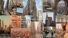 there is a collage of pictures with buildings and people in new york, ny