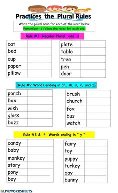 worksheet for reading the plural rules in english with pictures on it