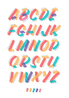 the alphabet is made up of different colors and font shapes, including letters that appear to be