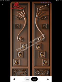 an image of a wooden door with decorative designs on the front and side panels, which are