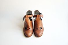 TATI - Brown - FREE SHIPPING Handmade Shoes 2019 Spring/Summer Collection Vintage Leather Mules With Leather Sole, Leather Closed Toe Mules With Rubber Heel Cap, Closed Toe Leather Mules With Rubber Heel Cap, Brown Leather Mules With Rubber Heel Cap, Modern Brown Leather Clogs, Birkenstock Boston Clog, Spring Summer Collection, Wooden Heel, High Quality Shoes