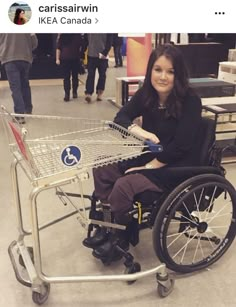 Cart that attaches to wheelchair! Where are these? We need them everywhere! Wheelchair Accessible Home, Wheelchair Hacks, Custom Wheelchair, Artistic Poses, Dbt Therapy, Ikea Canada, Character Tropes, Wheelchair Women