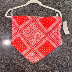 Large Crop Top Red Bandana Style Nwt Fitted Casual Bandana For Beach, Red Bandana For Summer Festivals, Red Casual Bandana For Summer, Red Summer Festival Bandana, Casual Red Bandana For Festivals, Casual Red Bandana For Summer, Bohemian Red Bandana For Beach, Red Bohemian Bandana For Summer, Red Bandana For Festivals