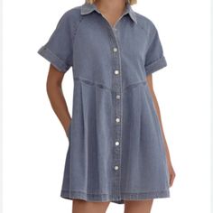 Brand New Size S By Entro Muted Blue Denim Collared Dress Side Pocket Details Snap Button Front Cheap Collared Denim Blue Shirt Dress, Affordable Collared Denim Dress For Work, Collared Dress, Muted Blue, Collar Dress, Pocket Detail, Side Pocket, Dress Accessories, Snap Button