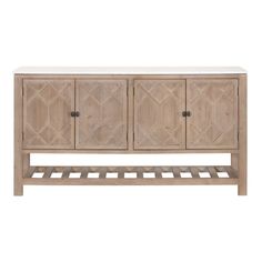 the sideboard is made out of wood and has three doors on one side, two drawers