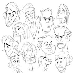 an animation character's head with different expressions and facial expressions, including the nose