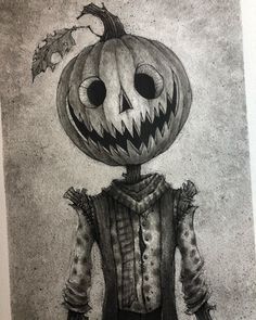 a drawing of a scarecrow with a pumpkin on his head