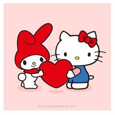 hello kitty holding a heart with her friend