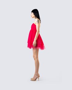 Playing dress up never truly ends 💗 Feel like a princess, and have everyone treating you like one too in this strapless, voluminous tier hot pink mini dress made with tulle fabric 👑 Tulle Mini Dress For Homecoming, Strapless Sleeveless Tulle Party Dress, Spring Mini Dress With Tulle And Spaghetti Straps, Pink Tulle Mini Dress For Prom, Pink Tulle Mini Dress For Prom Season, Party Strapless Dress With Tulle Skirt, Pink Flirty Strapless Mini Dress, Mini Tulle Strapless Dress For Homecoming, Flirty Tulle Mini Dress With Sweetheart Neckline