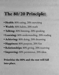 80:20 80 20 Principle, Iconic Quotes, Writing Therapy, Goals Inspiration, Vie Motivation, Get My Life Together, Mission Statement, Positive Self Affirmations, Mental And Emotional Health