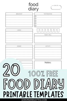 Diet Tracker Printable, Diet Diary Ideas, Daily Food Logs Free Printable, Food Journal Ideas Free Printable, Health Diary Ideas, Food And Exercise Journal Printable, Food Dairy Free Printable, Free Printable Food Log, Diet Journal Ideas Free Printable