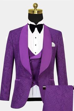 Vintage Jacquard Violet Mens Suit | 3-Piece Prom Suit | Bradymensuit Wedding Guest Suit, Royal Entrance, Aladdin Wedding, Purple Tuxedo, Cowboy Suit, Wedding Guest Suits, Mens Formalwear, Beef Empanadas, Violet Wedding