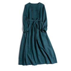 Handmade simple and classic linen dress featuring 100% linen.  * Colors: Dark Green * Pockets: Yes * Handmade with 100% Heavy Weight Linen * Long Sleeves * Lining: None * Sizing:  Medium                       * Dress Height: 41.34 Inches/ 105cm                       * Sleeve Length: 20.08 Inches/ 51cm                       * Bust Width: 38.58 Inches/ 98cm                       * Shoulder Width: 15.35 Inches/ 39cm Care: * Machine Wash Cold with Like Colors  * Do Not Tumble Dry  * Do Not Bleach * To Iron, Turn the Garment Inside-Out and Set the Iron Setting to Medium to High Heat  * To Steam, Hand Garment Upside Down on Medium Setting  Thank You For Shopping At MiasNaturalLinen SKU J14 Fall Linen Dress For Work, Fall Workwear Linen Dress, Midi-length Linen Dress For Fall, Midi Linen Dress For Fall, Simple Linen Dress, Classic Linen Dress, Simple Linen, Dress Loose Fit, Dress Simple