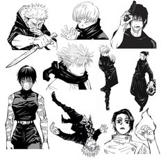 some black and white drawings of people with different hair styles, from male to female