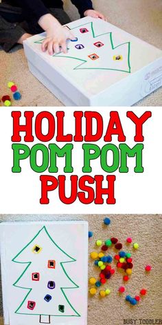 the holiday pom pom push game is perfect for kids to play with