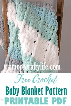 a crocheted baby blanket with the text, free crochet baby blanket pattern print