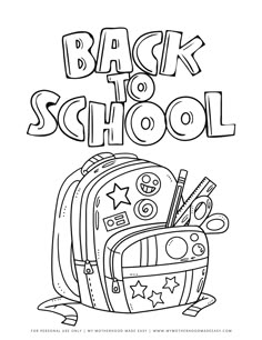 back to school coloring page with an image of a backpack and pencils in it