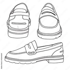 Women's Slip On Loafers Flat Casual Shoes Line art, Technical sketch hand drawing outline vector doodle various view isolated on white background for coloring page Technical Sketch, Vector Doodle, Line Art Design, Casual Flat Shoes, Hand Drawing, Casual Flats, Loafer Flats, Line Art, White Background