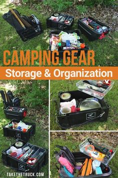 an open suitcase sitting in the grass with its contents packed and labeled camping gear storage & organization