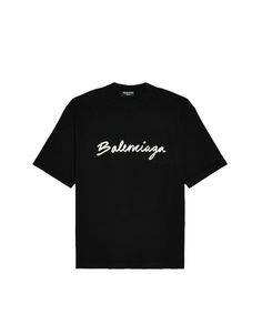 The Balenciaga Printed Signature Unisex Cotton T-shirt features the iconic logo on the front and a classic crewneck design with low shoulders. Made in Portugal from high-quality materials, this shirt is lightweight and comfortable, with a medium fit. The self is 100% cotton while the trim is 96% polyester and 4% elastane. Machine washable for easy care, this shirt is a must-have for any fashion-forward individual. Don't miss out on the opportunity to own this stylish piece - Balenciaga Style No. Basic Relaxed Fit T-shirt With Logo, Summer Streetwear T-shirt With Logo Lettering, Casual Streetwear T-shirt With Signature Print, Classic Crew Neck T-shirt With Text Print, Modern Logo T-shirt For Streetwear, Classic Summer Tops For Streetwear, Summer Streetwear Tops With Signature Print, Summer Signature Print Tops For Streetwear, Summer Crew Neck Tops With Signature Print