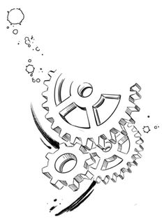 a drawing of gears and cogs on a white background