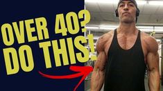 a man standing in a gym with headphones on and the words over 40? do this