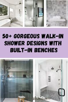 Various stylish walk-in showers featuring built-in benches. Frameless Walk In Shower Ideas, Bathroom Remodel Tub To Shower Walk In, Remove Tub For Shower Walk In, Bathroom With Walk In Shower Layout, Walk In Showers For Small Bathrooms, Shower Seats Built In, Shower Tile Designs Walk In, Shower Tile Ideas Walk In, Walk In Shower With Window