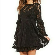 Super Cute Bobo Style Mini Lace Dress Perfect For Any Occasion. Balloon Sleeves With Ribbon, Zipper On Side. Black, Semi Sheer. No Underlying. Pit To Pit 17" Waist 15" Length 30" Black Mini Dress With Lace Sleeves For Date Night, Black Lace Mini Dress With Long Sleeves, Black Long Sleeve Lace Mini Dress, Black Lace Dress For Brunch, Black Lace Long Sleeve Mini Dress, Mini Lace Dress, Blair Waldorf Style, Clothing Hacks, Lace Mini Dress