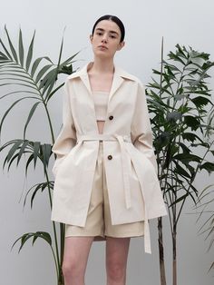 Editor's NotesIt is a trench jacket with a crisp texture that has a nice combination of natural yarns. It is a wearable item with a jacket with a light and calm color and is great to style with many different styles of outfits.- Natural Ox Horn Button trench jacket- Detachable strap belt- Sleeve embossed detail- Button fastening is possible with the bijou on the back sleeve- Relaxed length that covers the hipMeasurements(in.) S, M / M, L- Shoulder: 17.71 in / 18.11 in- Chest: 39.56 in / 42. Photoshoot Studio, Trench Jacket, Of Outfits, Belted Shorts, Ox, Different Styles, Horn, Trench Coat, Sleeve Length