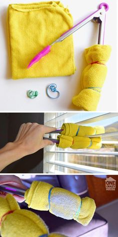 two pictures showing how to make an umbrella out of towels