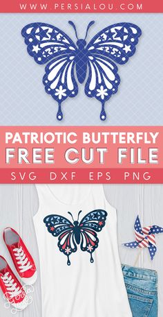 the patriotic butterfly cut file is ready to be used for crafts and other projects, such as t - shirts