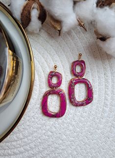 Marble Earrings, Color Magenta, Earrings Round, Shape Art, Fuchsia Color, Art Deco Style, Round Earrings, Deco Style