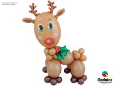 an inflatable reindeer with a holly berry on its nose