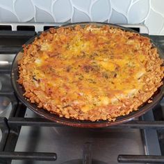 a pie sitting on top of an oven