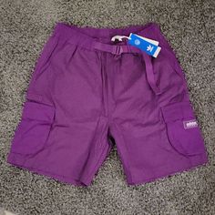 Adidas Purple Cargo Shorts Nwt Size Medium Great Royal Purple Color 9" Inseam 14.5" Waist (Elastic Sinch Cargo Belt Waist) Purple Nike Shorts Men, Adidas Cotton Bottoms With Built-in Shorts, Purple Cotton Shorts With Pockets, Adidas Shorts With Pockets For Spring, Purple Athletic Shorts With Pockets For Sports, Sporty Purple Athletic Shorts With Pockets, Adidas Athletic Cotton Shorts With Built-in Shorts, Adidas Bottoms With Built-in Shorts For Streetwear, Adidas Streetwear Bottoms With Built-in Shorts