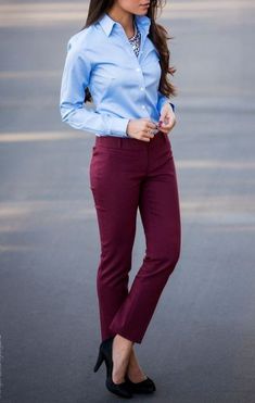 e6d8545daa42d5ced125a4bf747b3688 Burgundy Trousers, Maroon Pants, Outfit Essentials, Professional Work Outfit, Professional Attire